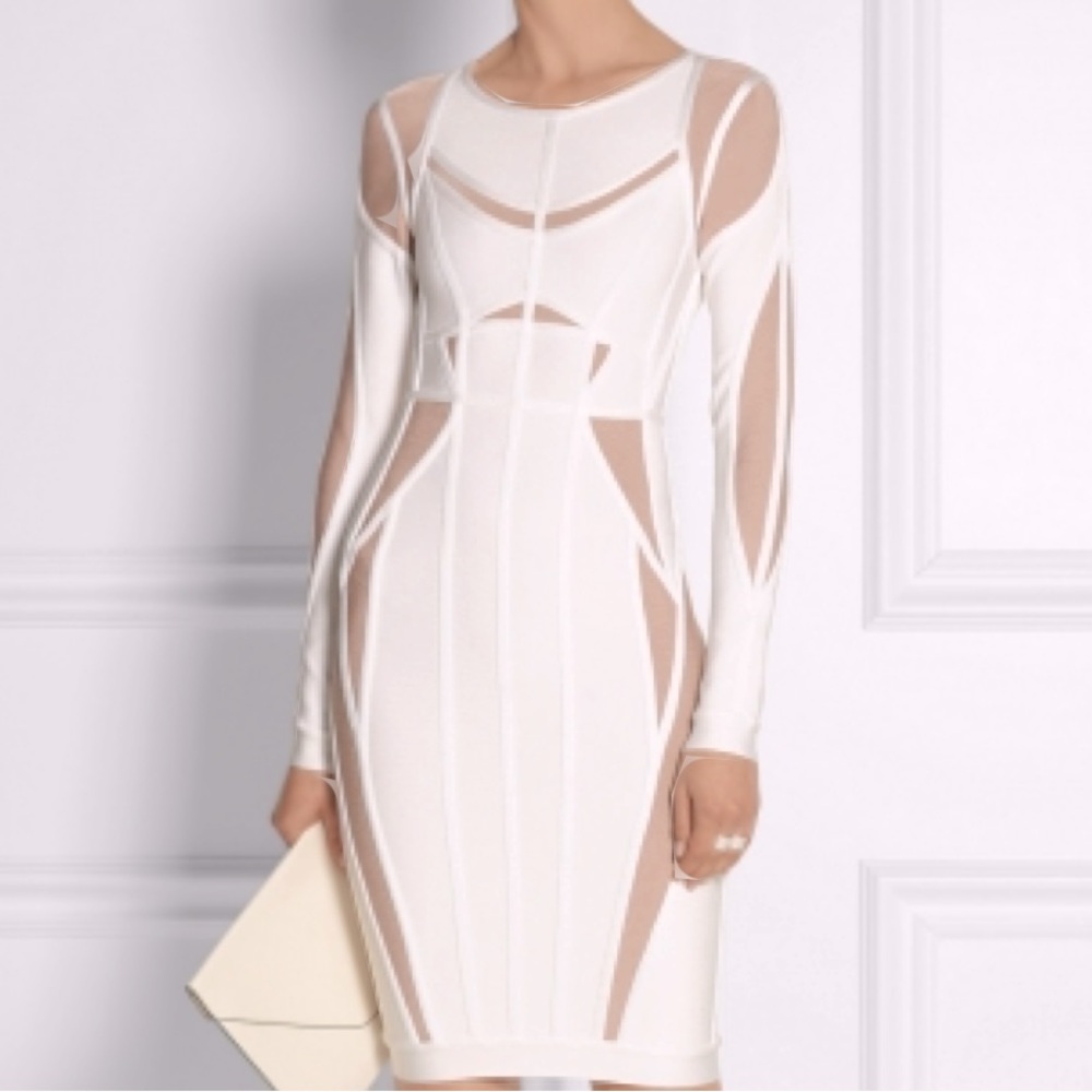 HERVE LEGER RUNWAY ANGELIQUE TWO-TONE BANDAGE DRESS SZ S